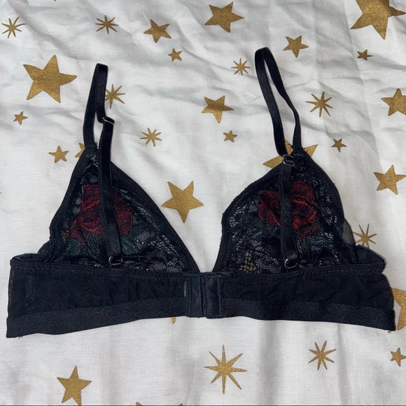 Embroidered Rose Sequin Star Black Lace Bralette S - Picture 3 of 4